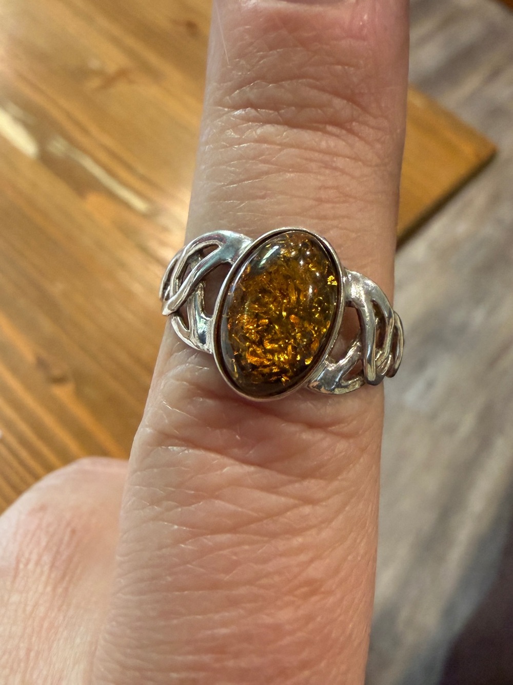 Amber Oval Sterling Silver Ring - Amber